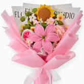 YSHomy Crochet Lily Sunflower Rose Carnation Bouquet-Pink